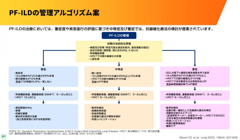 重症度や疾患進行に基づくPF-ILDの治療管理